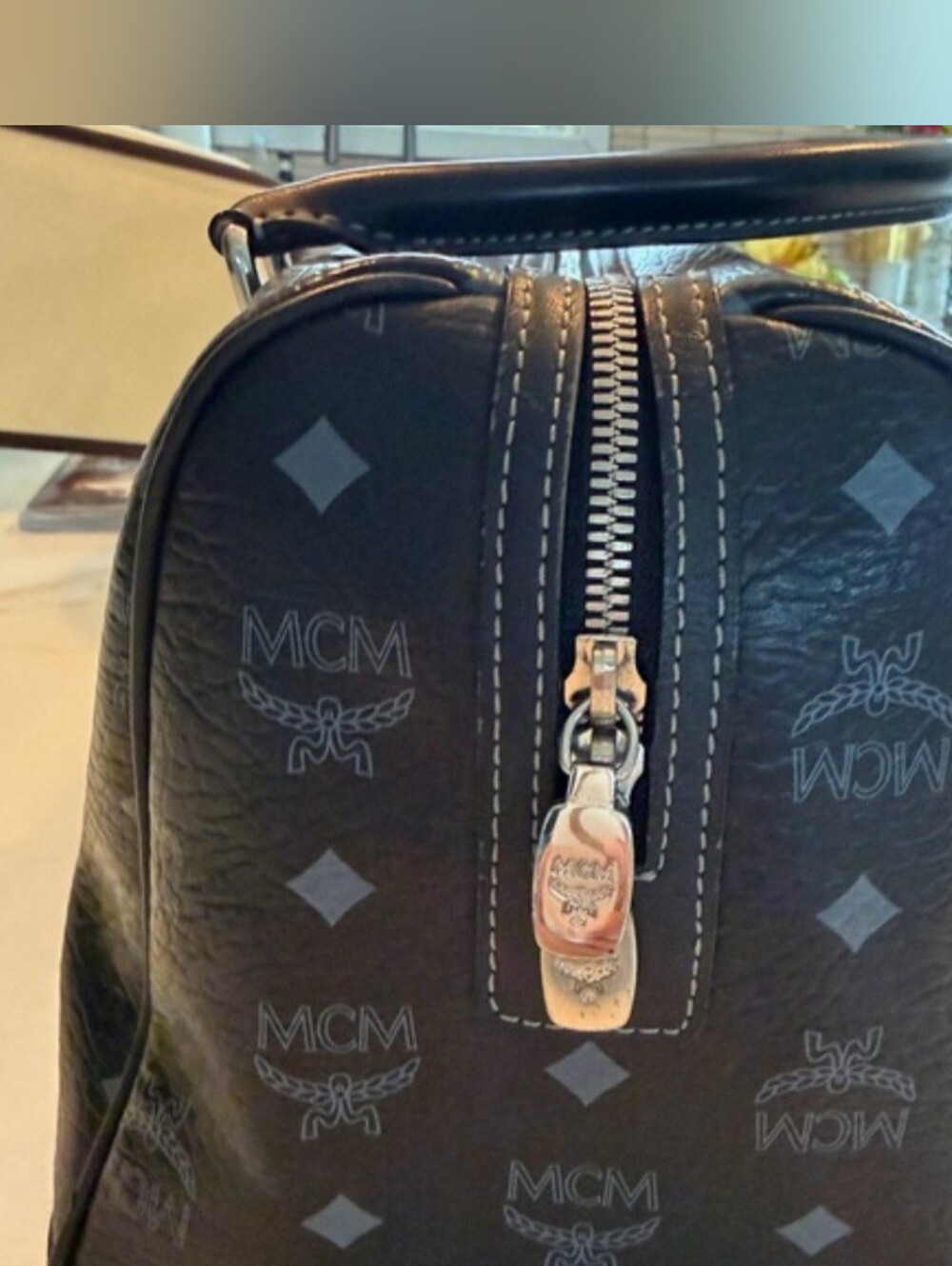 MCM Black Visetos Logo Satchel - Picture 7 of 9